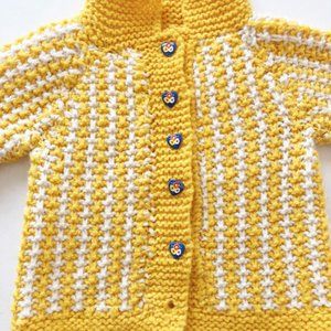 Hand Knit Kids/Toddler Sweater Yellow/Orange. Size: 12"Wx13"L Unisex